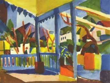  Terrace Painting - Terrace Of The Country House In St Germain August Macke